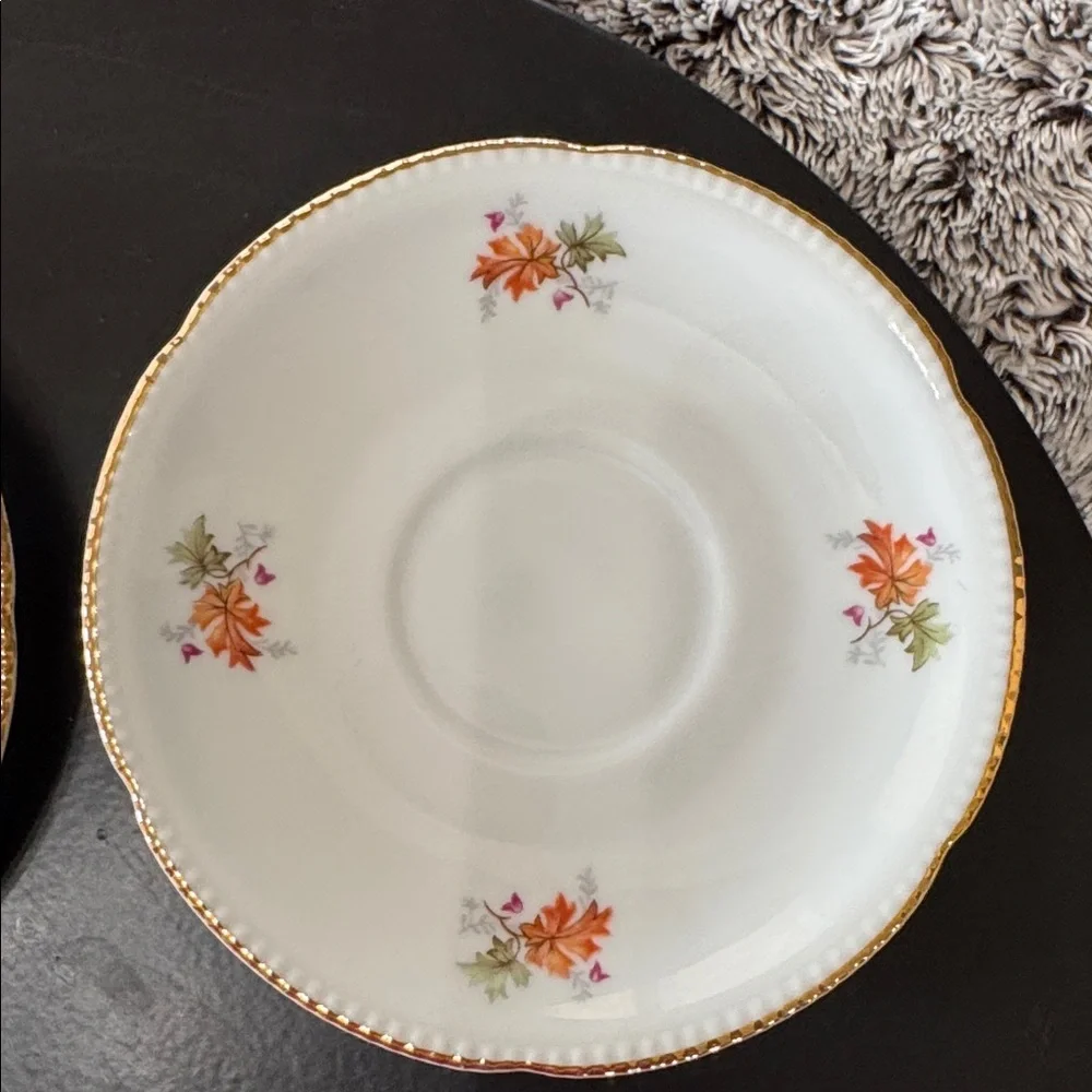 Winterling Bovaria Germany Autumn Leaves Set of 3 Saucers 6” Gold Trim Porcelain